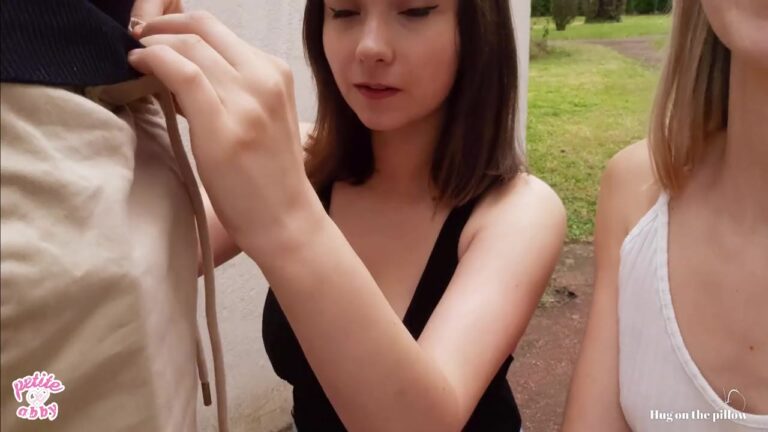 Two French girlfriends eagerly took my dick in their mouths in a public place